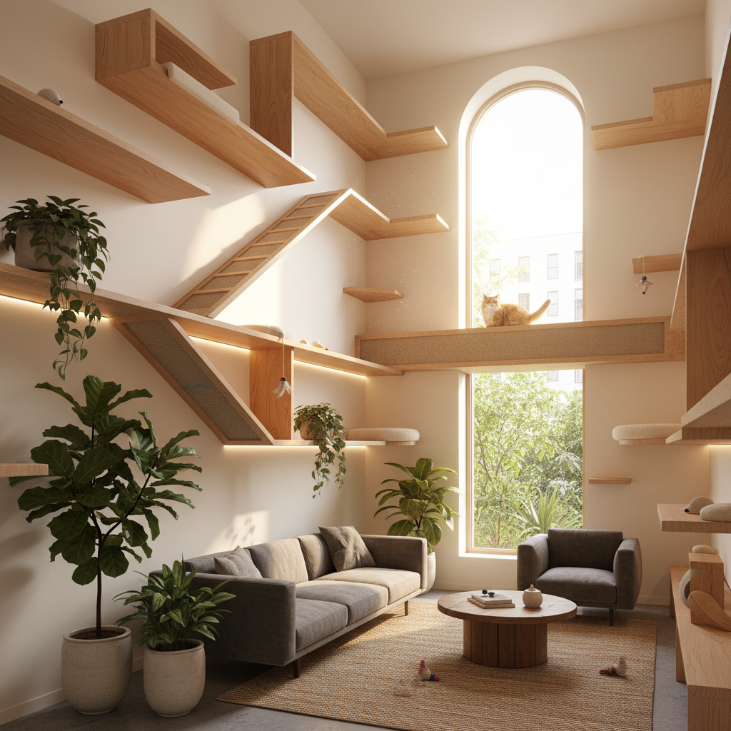 découvrez comment optimiser l'espace vertical de votre maison avec des étagères et perchoirs muraux pour offrir à votre chat un environnement stimulant et confortable.