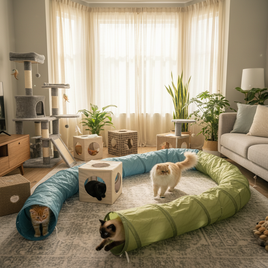 explorez notre sélection de tunnels et cachettes pour chats, conçus pour stimuler leur curiosité et leur instinct de jeu tout en offrant un espace sécurisé et amusant.